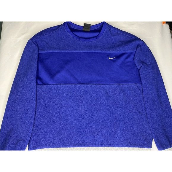 Women's Nike Therma Icon Clash  Fleece Training Crew M Blue‎ Metallic Silver Gym - Picture 1 of 7